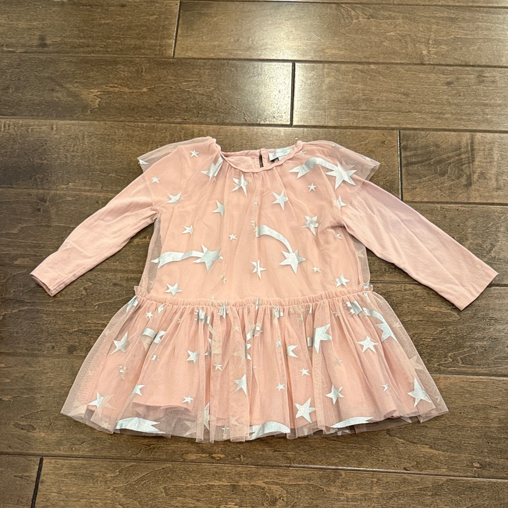 Stella McCartney Kids Blush Pink Dress with Shooting Stars Starry Details